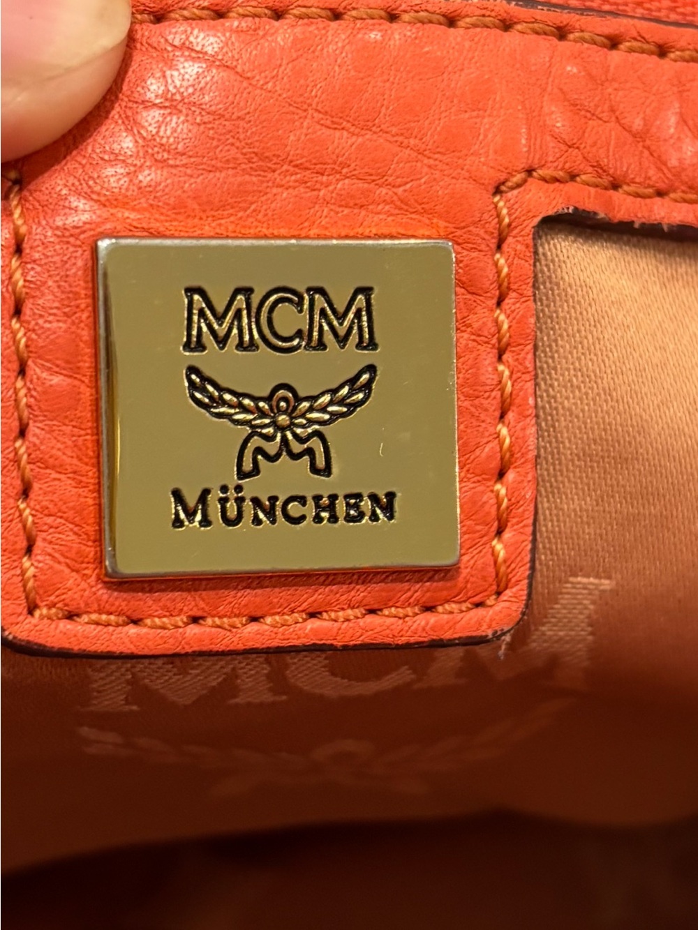 Vintage MCM Coral-Orange Leather Shoulder Satchel with Gold Hardware - Picture 3 of 16